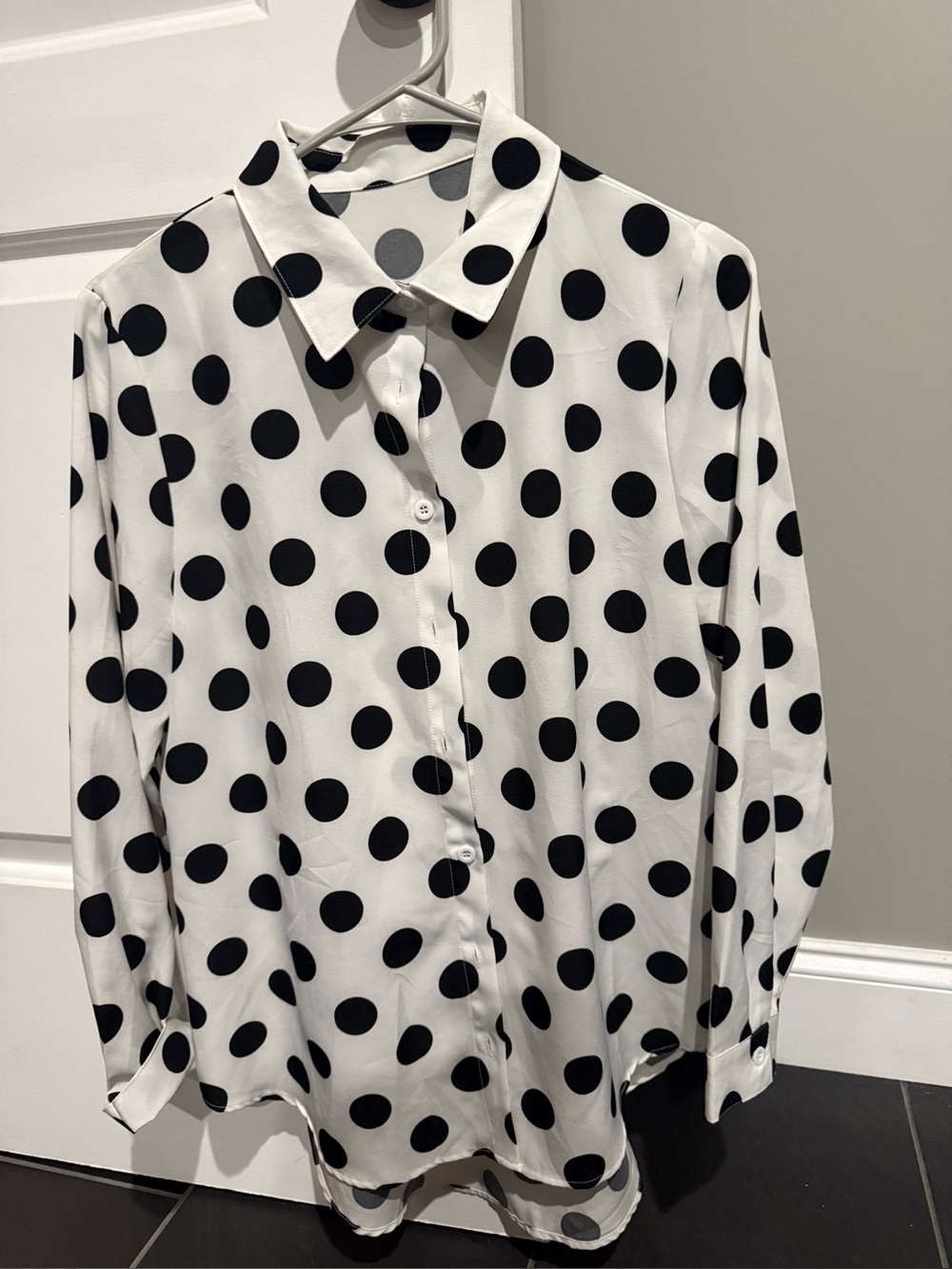 Classic Black & White Polka Dot Button-Up Shirt